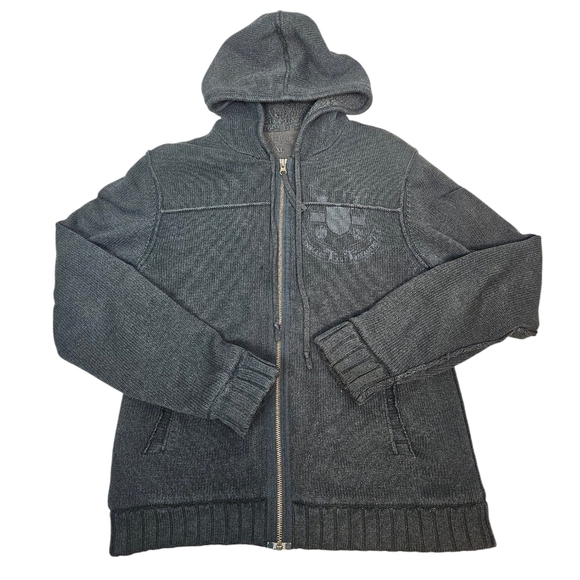 Vintage Y2K Guess‎ Gray Sweater Anorak Full Zip Sherpa Lined Jacket Size XL Men - Picture 1 of 12